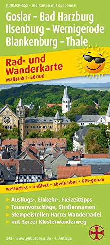 Rad- und Wanderkarte mit Ausflugszielen: Goslar, Bad Harzburg, Ilsenburg, Wernigerode, Blankenburg, Thale 1:50000
